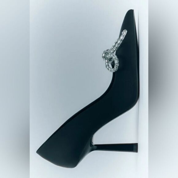 ZARA EMBELLISHED BOW HEELED SHOES BLACK - Picture 11 of 11